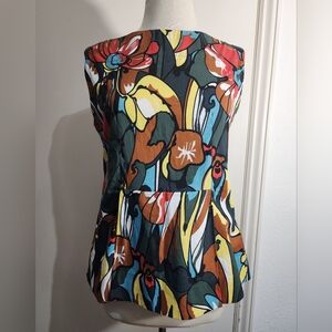 Marni 100% Cotton Abstract Floral Sleeveless Tunic Top Summer Resotr US 6